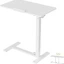 DUMOS Overbed Table with Wheels, Height-Adjustable Bedside Table, White