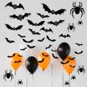 2 x 68 Pcs Bats Wall Decor and Spider Stickers,Halloween Decor Indoor,3D Realistic Scary Halloween Decorations,DIY Party Supplies,Indoor Outdoor Bat Decorations for Home Wall Window Decals