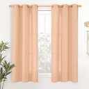 YoungsTex Peach Linen Curtains 45 Inches Long for Short Window, Semi Sheer Textured Drapes with Bronze Grommet Light Filtering Spring Decor for Bedroom Living Room, 42 x 45 Inch, 2 Panels