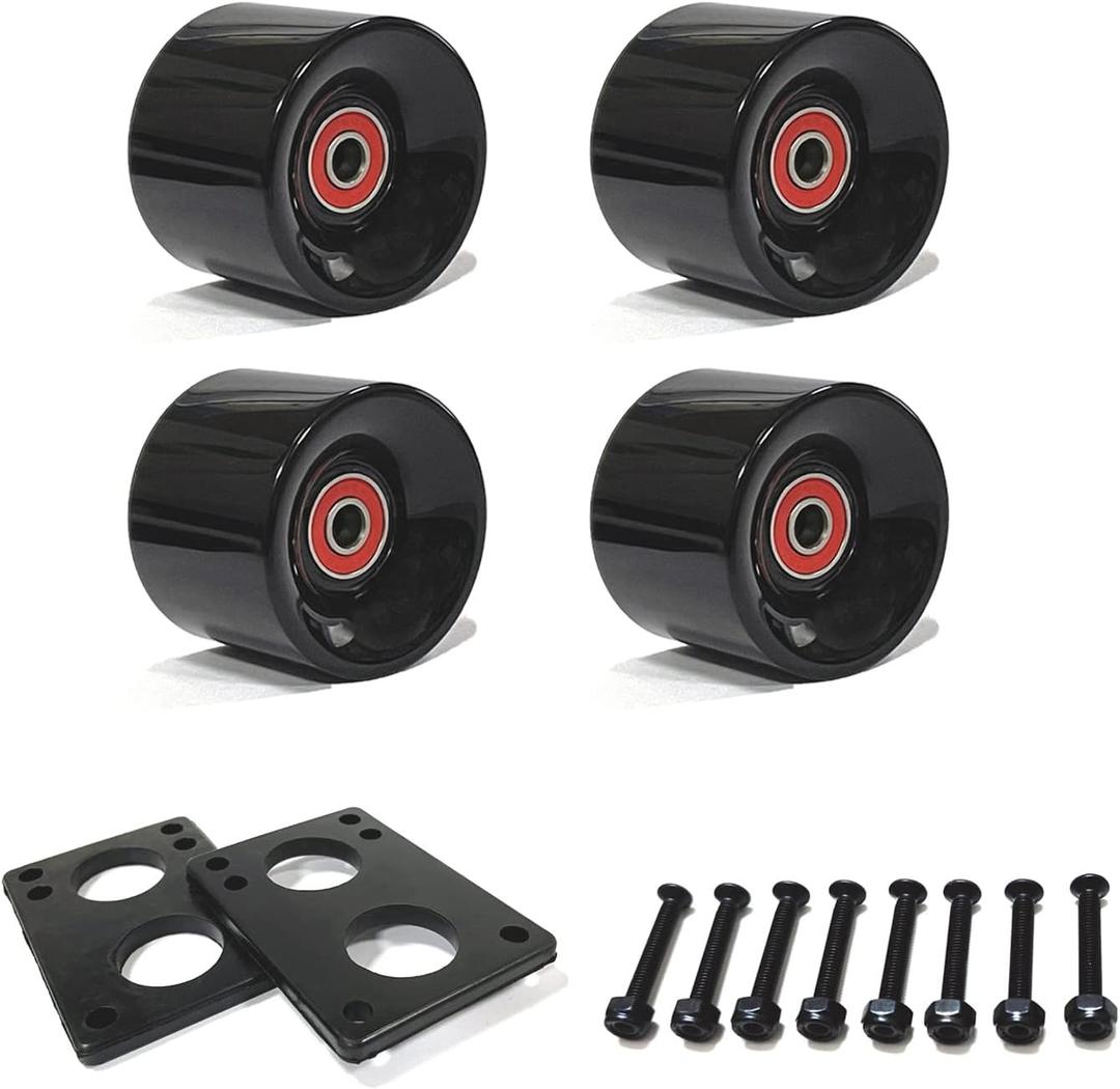 60mm Cruiser Wheels 80A Contains ABEC-9 Bearings and Spacers, Skateboard Riser Pads, Skateboard Hardware Screws Bolts, fit for Your Cruiser Skateboards, Penny Board (Black)