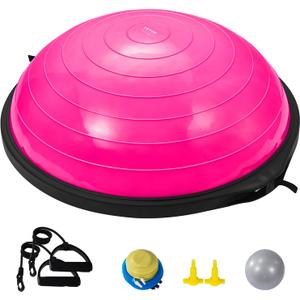 VEVOR Half Exercise Ball Trainer, 23/26 inch Balance Ball Trainer, 1500lbs Capacity Stability Ball, Yoga Ball with Resistance Bands & Foot Pump, Strength Fitness Ball for Home Gym Full Body Workout Black