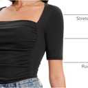 Amoretu Women's 2025 Ruched 1/2 Sleeve T-Shirts Square Neck Fitted Going Out Tops (Black, L)