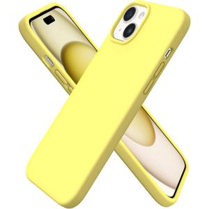 ORNARTO Compatible with iPhone 15 Plus Case 6.7", Slim Liquid Silicone 3 Layers Full Covered Soft Gel Rubber Cover Protective Phone Case with Anti-Scratch Microfiber Lining-Yellow
