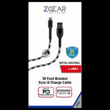 ZGear 10 Foot Braided Sync & Charge Cable - White/Black