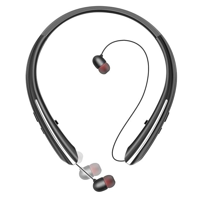 Neckband Bluetooth Headphones, Bluetooth 5.4 Wireless Headphone with Retractable Earbud,CVC8.0 Noise Cancelling, 16Hrs Playtime, Around The Neck Headphones Stereo Headset for Music, Conference, Videos