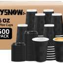 BYSNOW 500 Pack 16 oz Coffee Cups with Lids, Disposable Insulated Hot Cups To Go Paper Coffee Cups, Corrugated Ripple Wall Cup for Hot Drink, Office, Coffee Bar (Black 16 oz)