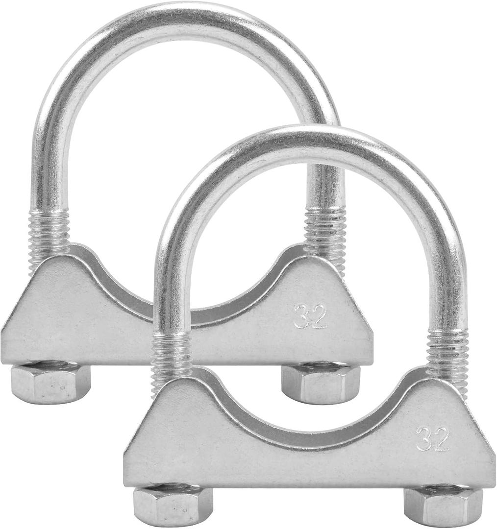 1.25" U-shaped Exhaust Pipe Clamp Mild Steel Muffler Exhaust Clamps with Anti-Rust Coat Pack of 2