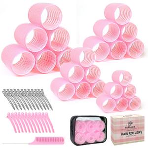 4 Sizes Self-Grip Hair Rollers Set with Clips - 4 Sizes for Long, Short Hair & Bangs (25mm, 36mm, 48mm, 60mm), (Pink, 4 Sizes)