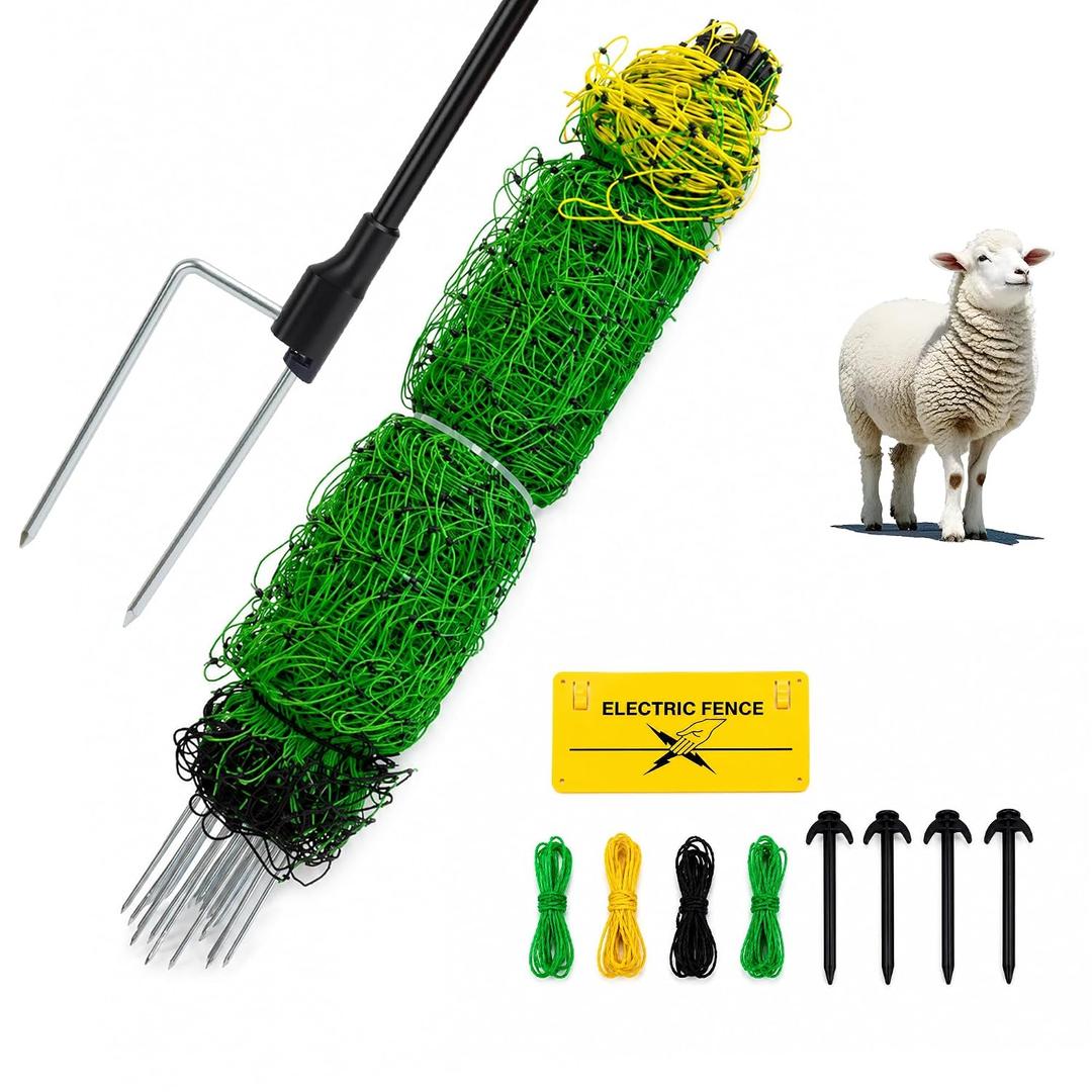 Electric Fence Netting 35.4" x 164', Portable Livestock Fencing with Fiberglass Posts, High Visibility, Safe & Humane Shock for Goats, Sheep