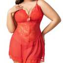 Moiie Plus Size Lingerie for Women Lace Chemise Sexy Mesh Chemise Teddy Babydoll Lingerie Exotic V Neck Sleepwear Red XL