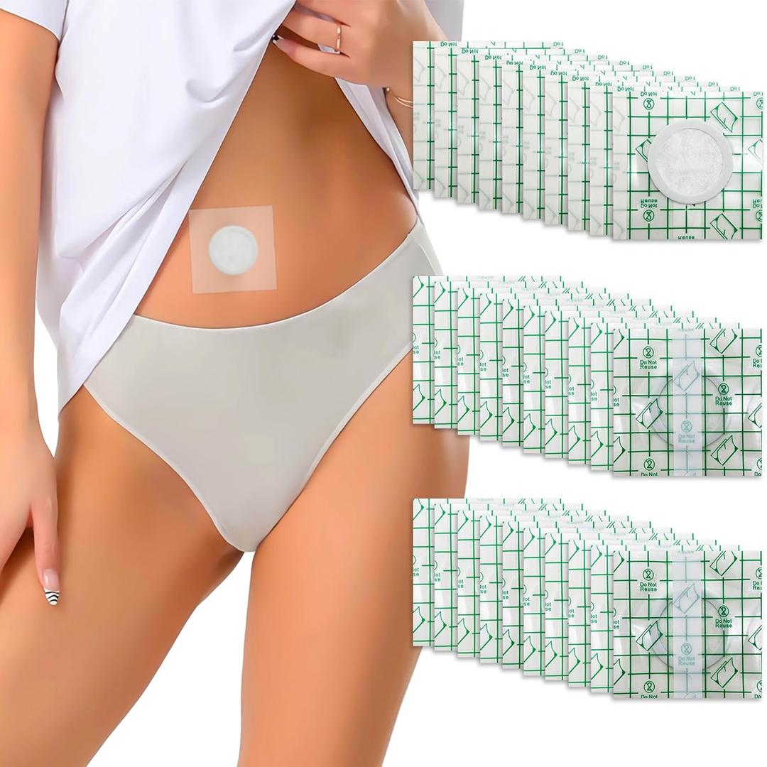 30pcs Disposable Castor Oil Pack Wrap for Bully Button, PU film Transparent Patches Organic Cotton , Self-Adhesive Wrap Pads, Portable Anti Leakage Castor Oil Packs Kit(No Oil