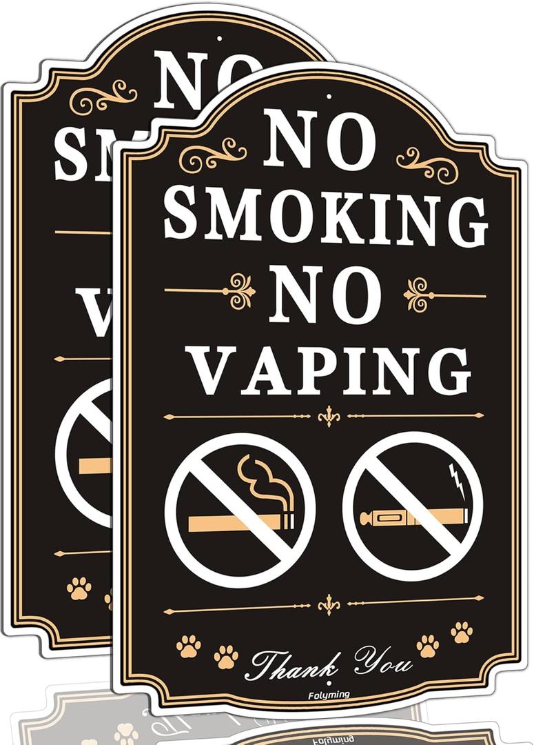 No Smoking No Vaping Sign - 12 x 8" No Smoking Signs For Business Inside Prohibido Fumar No Vapor Sign For Outdoor Indoor Home Rust-Free Aluminum Weatherproof Easy to Install (2 Pack)