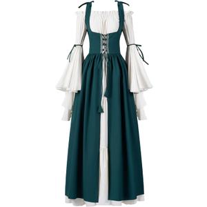 Spooktacular Creations Halloween Renaissance Costume Women, Renaissance Corset Dress, Plus Size Medieval Chemise for Cosplay (Green, S)