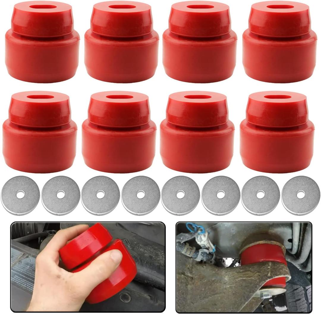 Body Mount Bushing Kit Fits for 1999-2014 Chevy Silverado & Sierra 1500/2500 2WD/4WD Polyurethane Body Cab Mounts Replace 7-141 Red (24PCS)