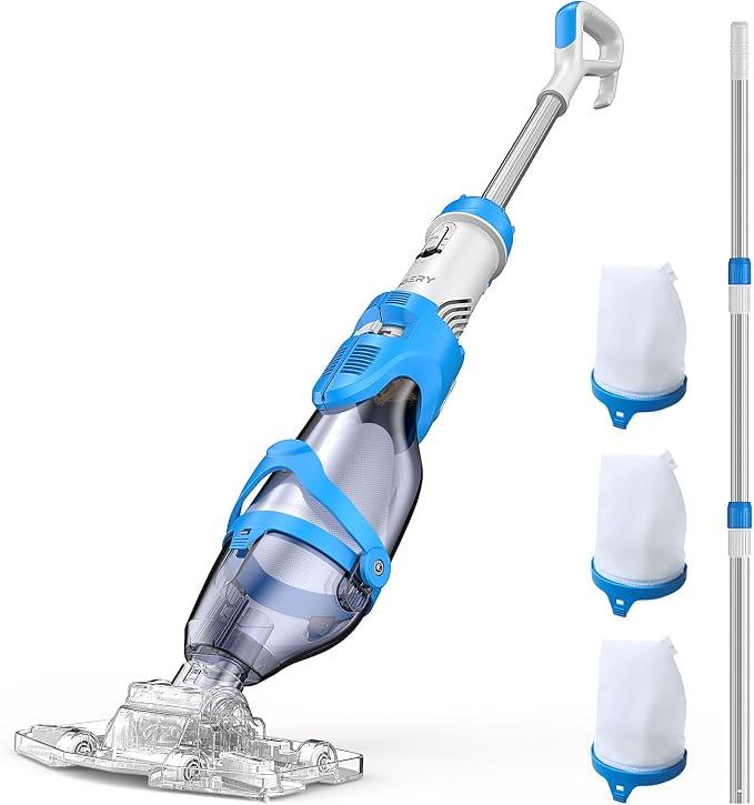 OGERY Pool Vacuum for Above Ground Pool, 18.5GPM Powerful Suction, 60Mins Runtime, Telescopic Pole Cordless Pool Vacuum for Inground Pools, Rechargeable Cordless Handheld Pool Vacuum for Spas/Hot Tubs