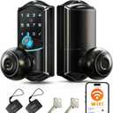 Veise VE028 Built-in Wi-Fi Smart Lock with Knob, Fingerprint Keyless Entry with Handle, App Remote & Voice Control, Electronic Digital Keypad for Front Door and Bedroom, IP65 Waterproof, Matte Black