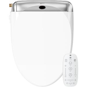 LEIVI Smart Bidet Toilet Seat with Wireless Remote and Side Panel, Multiple Spray Modes, Adjustable Heated Seat, Warm Water and Air Dryer, Auto LED Nightlight, Elongated (Silver)