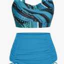 Hanna Nikole Women Plus Size Two Piece Swimsuit Sets Twist Front Bikini Bathing Suit with Drawstring Ruched Bottom 12W