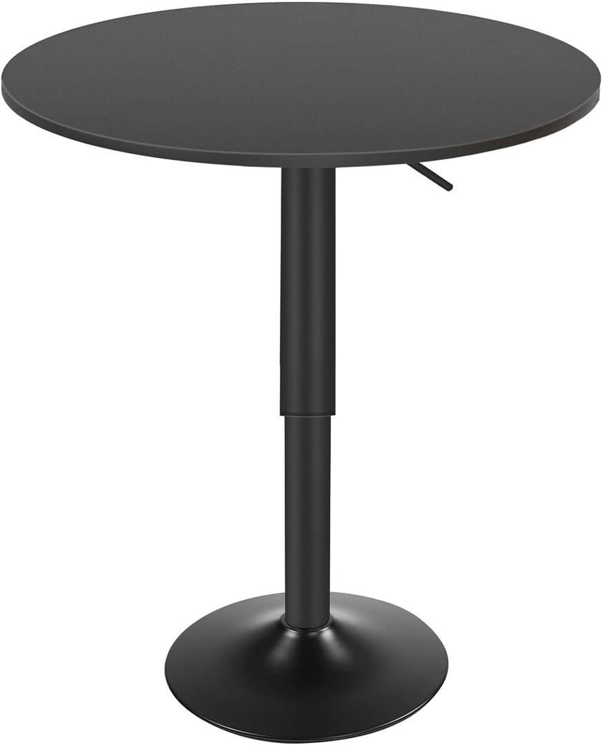 HOOBRO Bar Table, Height-Adjustable Round Pub Table 27-35.4 Inches, Cocktail Table with Sturdy Base, Modern Style, Easy to Assemble, Suitable for Small Space, Black 