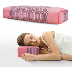 Buckwheat Pillow & Cervical Pillows for Sleeping (21x8x3inch), Natural Cooling Technology and Relieve Cervical Pain, 100% Organic Coarse Cloth Package w Organic Buckwheat Hulls. (Light Red)
