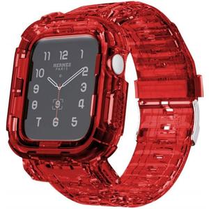 Updated Large Wrists Compatible for Apple Watch Bands Case 45mm 41mm 44mm 42mm 40mm 38mm, Crystal Clear Transparent integrated Bumper Sports Wristband Strap iWatch Series 9 8 7 6 SE 5 4 3 2 1 (45mm/44mm/42mm, Crystal Red)