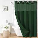 Extra Long No Hooks Needed Linen Textured Shower Curtain with Snap-in Fabric Liner Set,White Hotel Luxury Decor Shower Curtains for Bathroom,Waterproof & Washable,71Wx86H,Emerald Green