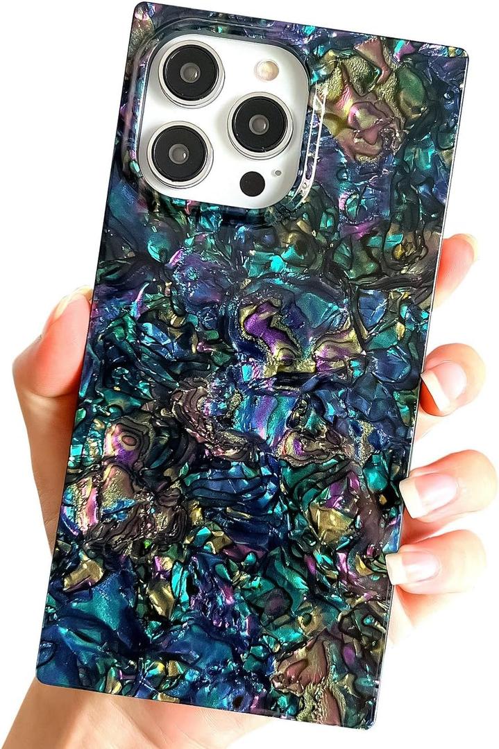Comaptible with iPhone 15 Pro Case Rectangle Edge for Women,Sparkle Colorful Case Cute Protective Soft Slim Girly Case Cover Designed for iPhone 15 Pro - 6.1 inch (Black Shell)