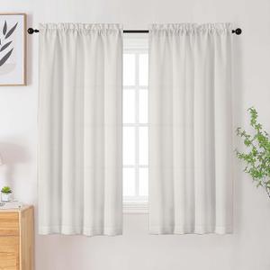 Ivory Curtains for Bedroom Living Room 63 Inch Length 2 Panels Set, Soft Airy Solid Faux Linen Textured Light Filtering Rod Pocket Dining Room Curtains Drapes, Ivory, 2 Pcs Each 40Wx63L Inch