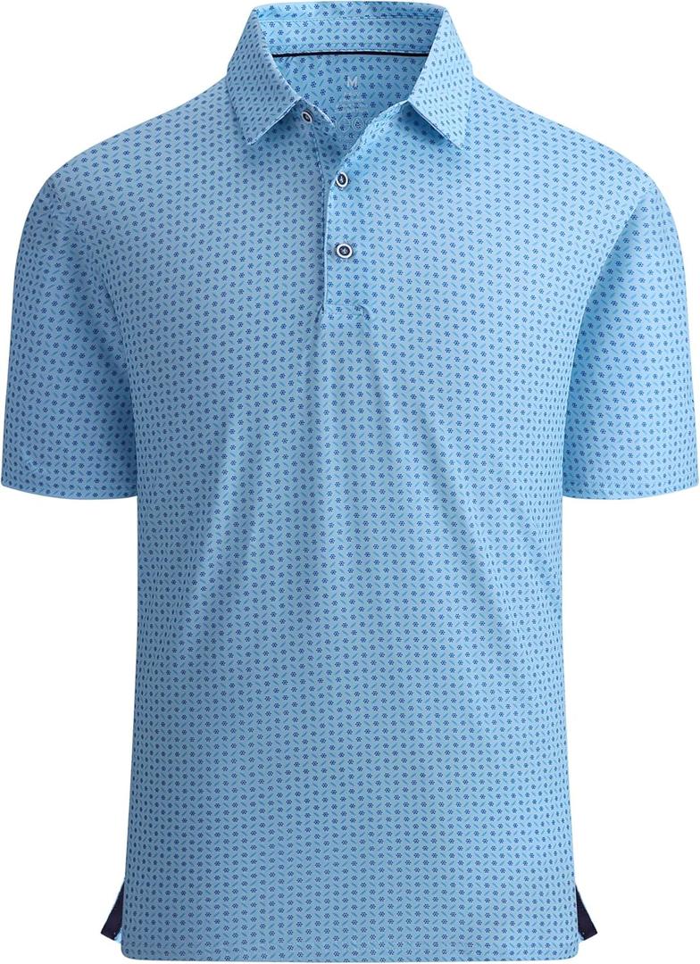 Alex Vando Mens Golf Shirt Moisture Wicking Quick-Dry Print Performance Polo Shirts for Men (Blue, XL)