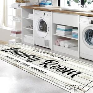 Laundry Room Rug Non Slip Floor mats Farmhouse Large Laundry Rugs for Laundry Runner Room Mat Washer and Dryer Carpet Laundry Room Decor 24x72inch(White)