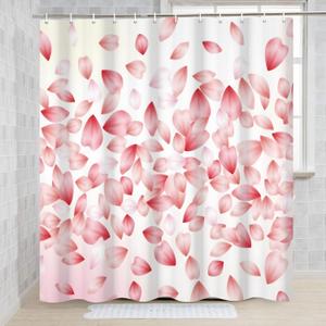 Pink Floral Shower Curtain with Hooks, Romantic Pink Petal Rain Bath Curtain, Waterproof Polyester Fabric for Bathroom Decor, 72 x 72 Inch