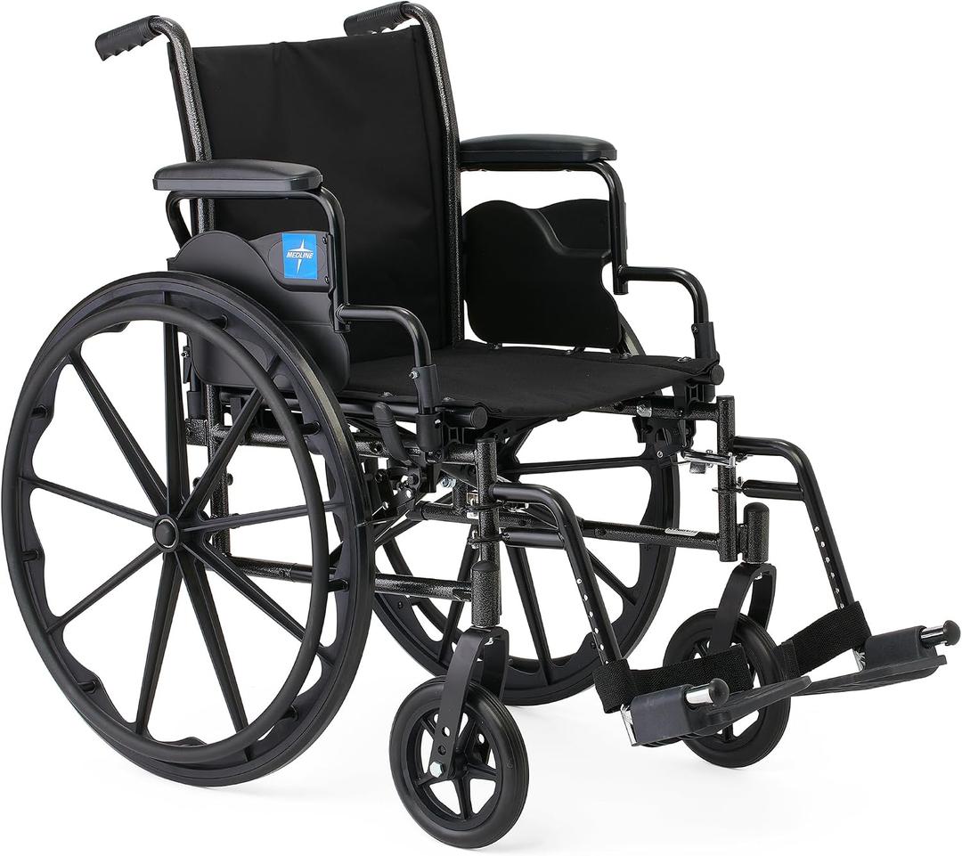 Medline 16 Height Adjustable K3 Wheelchair with Swing-Back Desk-Length Arms & Swing-Away Footrests, 300 lbs. Capacity, Transport Aid, Adults & Seniors