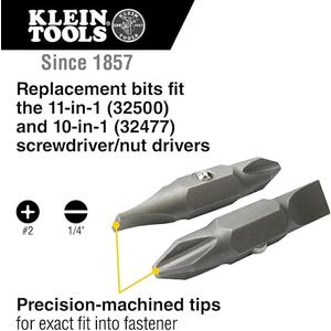 Klein Tools 32483 Bit for 11-in-1 and 10-in-1 Klein Screwdriver Nut Driver, #2 Phillips, 1/4-Inch Slotted