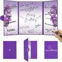 DARUNAXY Purple Birthday Party Decorations, Jumbo Happy Birthday Alternative Signature Guestbook for Women Girls Cheers to 30 40 50 60 70 80 90 Years Old Gifts Signing Card Board Party Supplies