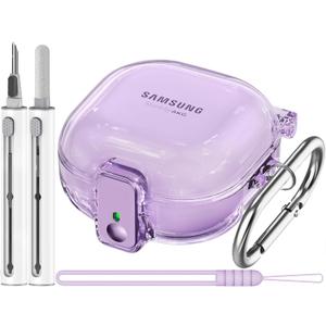 Inesore for Samsung Galaxy Buds FE Case/Galaxy Buds 2/Pro/Galaxy Buds Live,with Safety Lock Housing,Accessories with Keychain/Silicone Wrist Strap - Purple