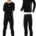 Kids Thermal Base Layer Set Fleece Lined Underwear Top & Pants for Winter Sports,1/2 Pack (Black, XL)
