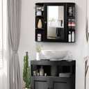 Iwell Bathroom Medicine Cabinet with Mirror, Wall Cabinet with 2 Adjustable Shelves & 6 Open Shelves, Bathroom Cabinet Wall Mounted, Over The Toilet Space Saver Storage Cabinet, Black, 26L*6.3W*25.2H