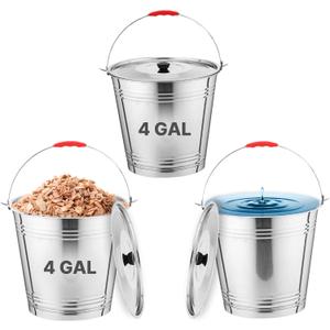 Skywin Metal Can with Lid - Durable 4 Gallon Metal Bucket with Lid for Heavy Loads - Environment-Friendly Trash Can for Outdoor, Safe Alternative to Plastic (3 Pack) (EXP 07/07/26)