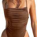 Mulisky Women Sexy One Piece Swimsuits Tummy Control High Waisted Bathing Suit (Medium, Brown)