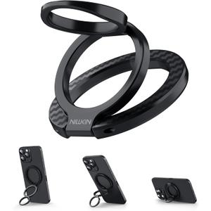 Nillkin MagSafe Phone Grip Ring Holder for Dual-Sided Magnet, Removable Magnetic Phone Ring Holder for iPhone 17/16/Pixel Snap Grip, Carbon Fiber, MagSafe Ring Stand, Accessories for iPhone, Black