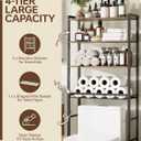 4-Tier Over-the-Toilet Storage Rack with One-Piece Wooden Shelves & Open Net Basket, Bathroom Organizer with Adjustable Feet & Anti-Tip Kit, Space-Saving Toilet Shelf, Brown, 24.4" x 9.4" x 69.3"