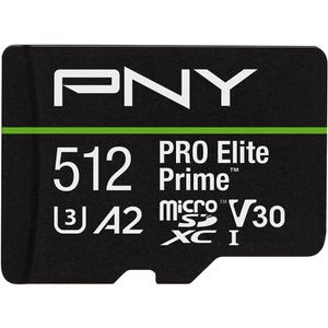 PNY 512GB PRO Elite Prime C10 U3 V30 A2 microSDXC Flash Memory Card  Ultra-Fast Speeds, Read 200MB/s, Write 150MB/s, 4K UHD, Full HD, UHS-I, for Smartphones, Drones, Action Cameras