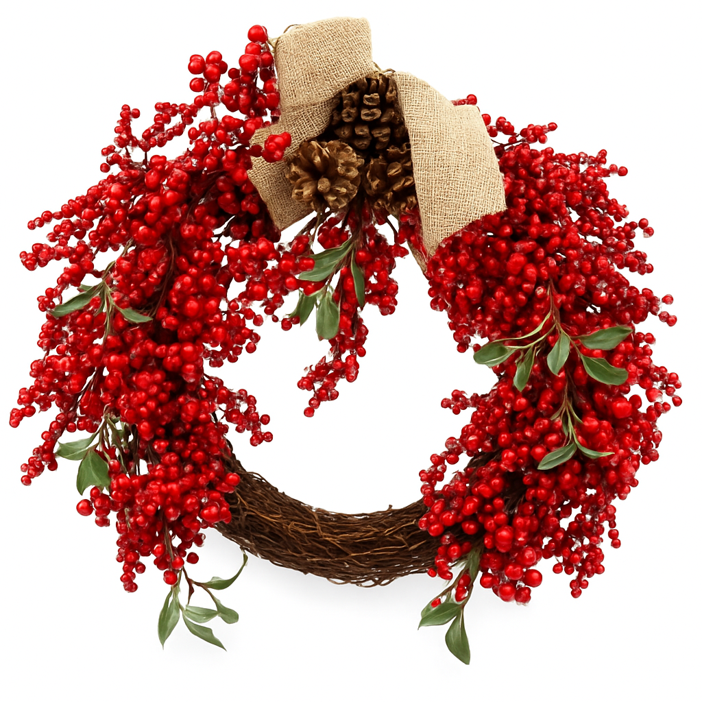 Red Berries Christmas Wreath for Front Door Artifcial Winter Wreath for Window Wall Decor (22inch)