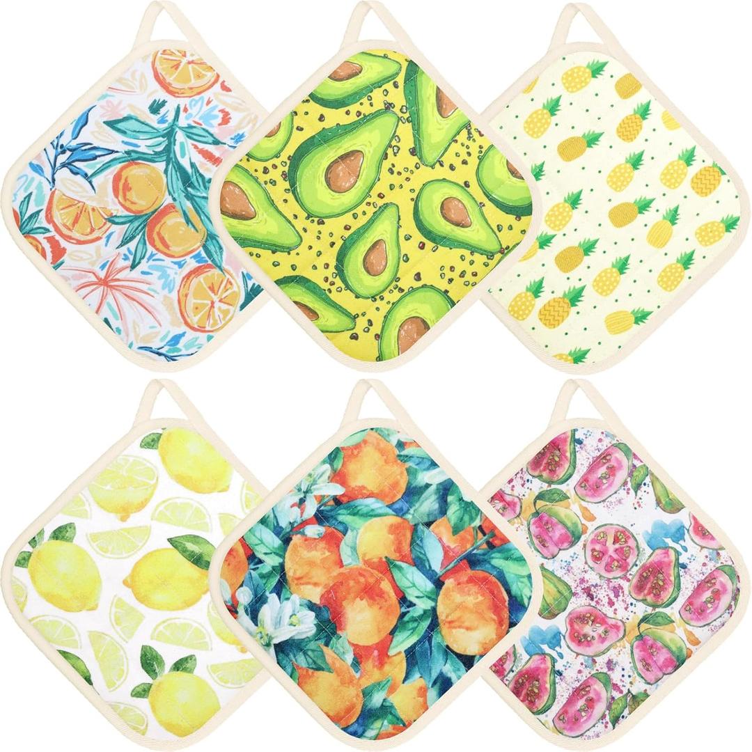6 Pack Pot Holders 100% Cotton Heat Resistant Potholder, Machine Washable Pot Holder, Hot Pads, Table Pads for Cooking Baking (A)