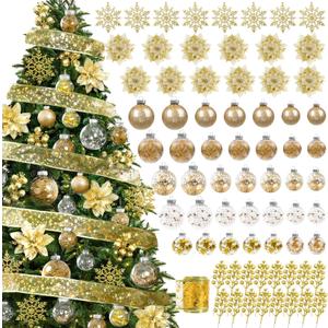 Roberly Gold Christmas Tree Decorations Set Shatterproof Clear Plastic Christmas Ornaments Balls