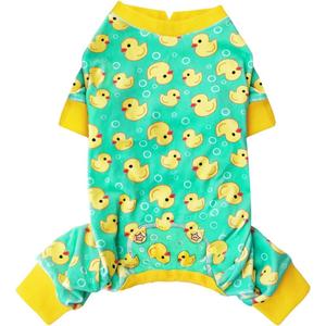 KYEESE Dog Pajamas Stretchy Pet Jammies Coat Comfy Pet Onesie Costume Velvet Dog Pajamas Small Sized Dogs Soft Dogs Clothes Pjs with Yellow Ducks Pattern, Large (Large (15-22lbs))