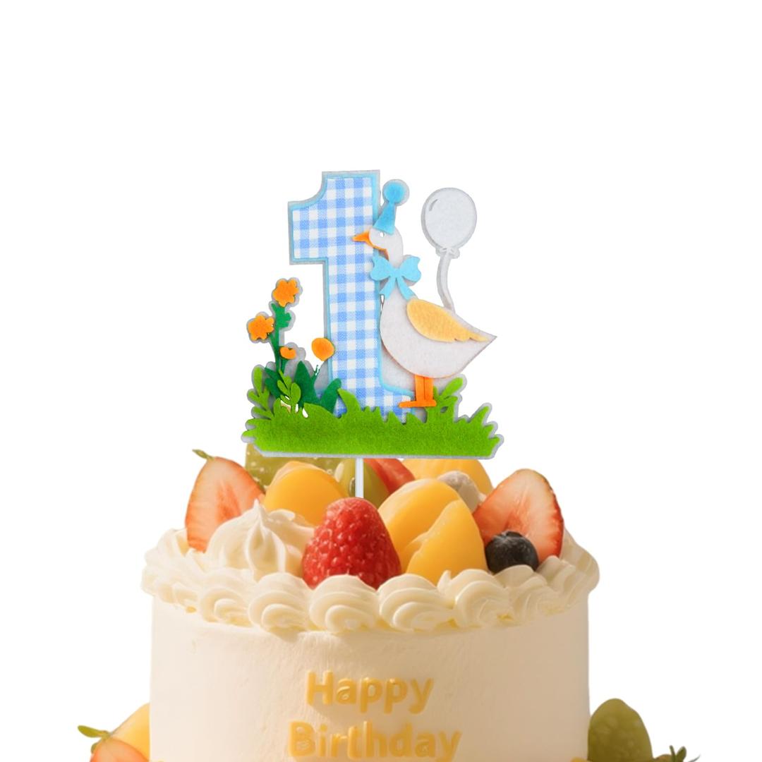 Goose 1st Birthday Cake Topper For Girls, One Silly Goose Cake Smash Decorations, Pink Gingham Cake Smash Decoration, Sweet Animal Theme Photo Prop for First Year Celebration (Blue)