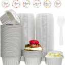 100 Pcs Aluminum Foil Baking Cups with Lids, 5oz Cupcake Liners Dessert Cups,Disposable Ramekins Mini Cake Containers Tin Mini Muffin Liners for Wedding Christmas PartySilver
