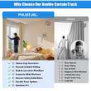 Double Curtain Track Ceiling Mount, 4.9ft Silent Curtain Rail System Black