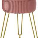 IBUYKE Velvet Round Footrest Ottoman, Makeup Vanity Stool Side Table, Velvet Dressing Table Seat, Pouf Couch Stool, Golden Steel Legs, Pink LG-30P (without storage)